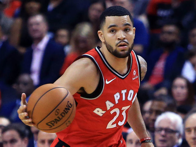 TORONTO, ON - OCTOBER 19: Fred VanVleet #23 of the Toronto Raptors dribbles the ball during the second half of an NBA game against the Chicago Bulls at Air Canada Centre on October 19, 2017 in Toronto, Canada.
