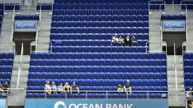 MIAMI, FL - APRIL 11: Fans sitting in the stands during the game between the New York Mets and Miami Marlins at Marlins Park on April 11, 2018 in Miami, Florida.