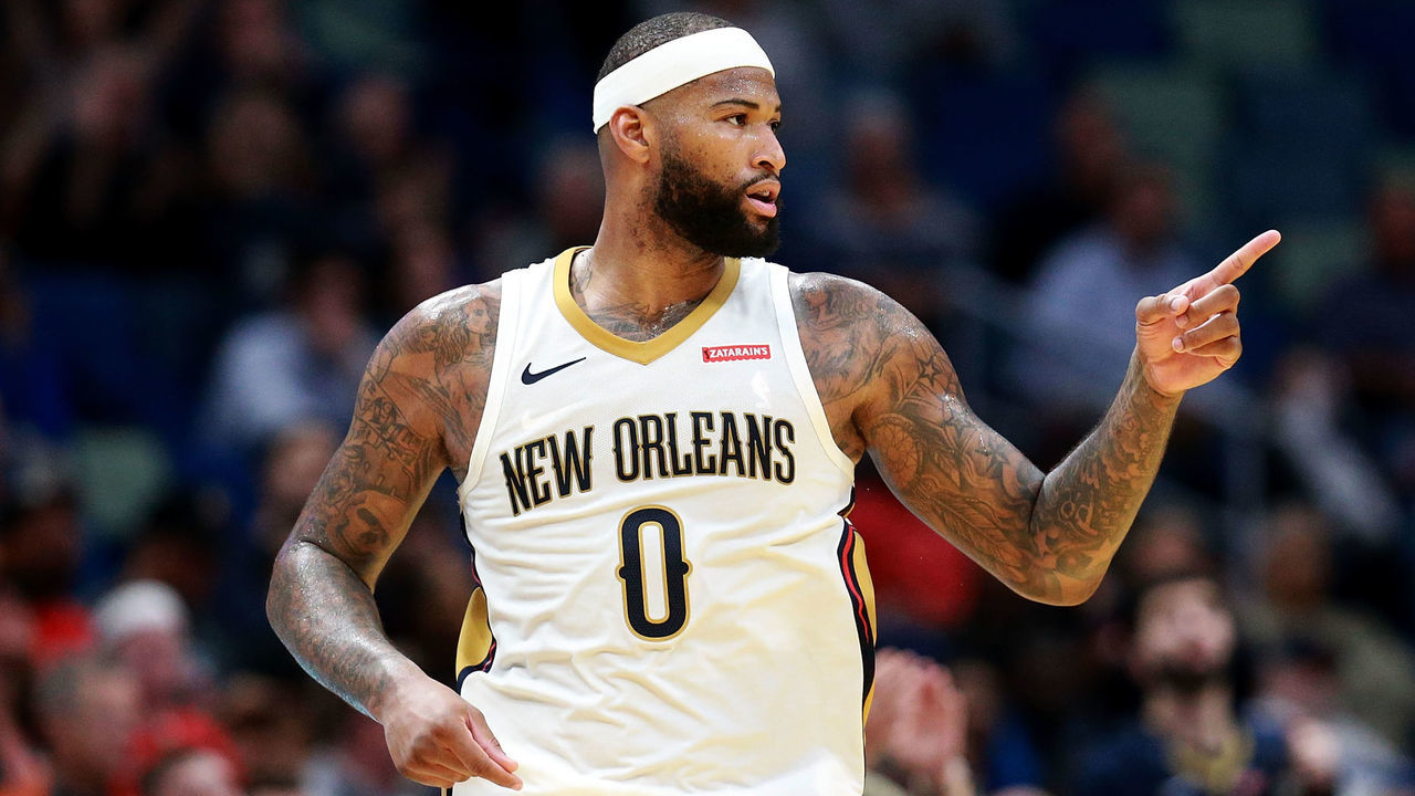 NEW ORLEANS, LA - JANUARY 22: DeMarcus Cousins #0 of the New Orleans Pelicans reacts after scoring against the Chicago Bulls during a NBA game at the Smoothie King Center on January 22, 2018 in New Orleans, Louisiana.