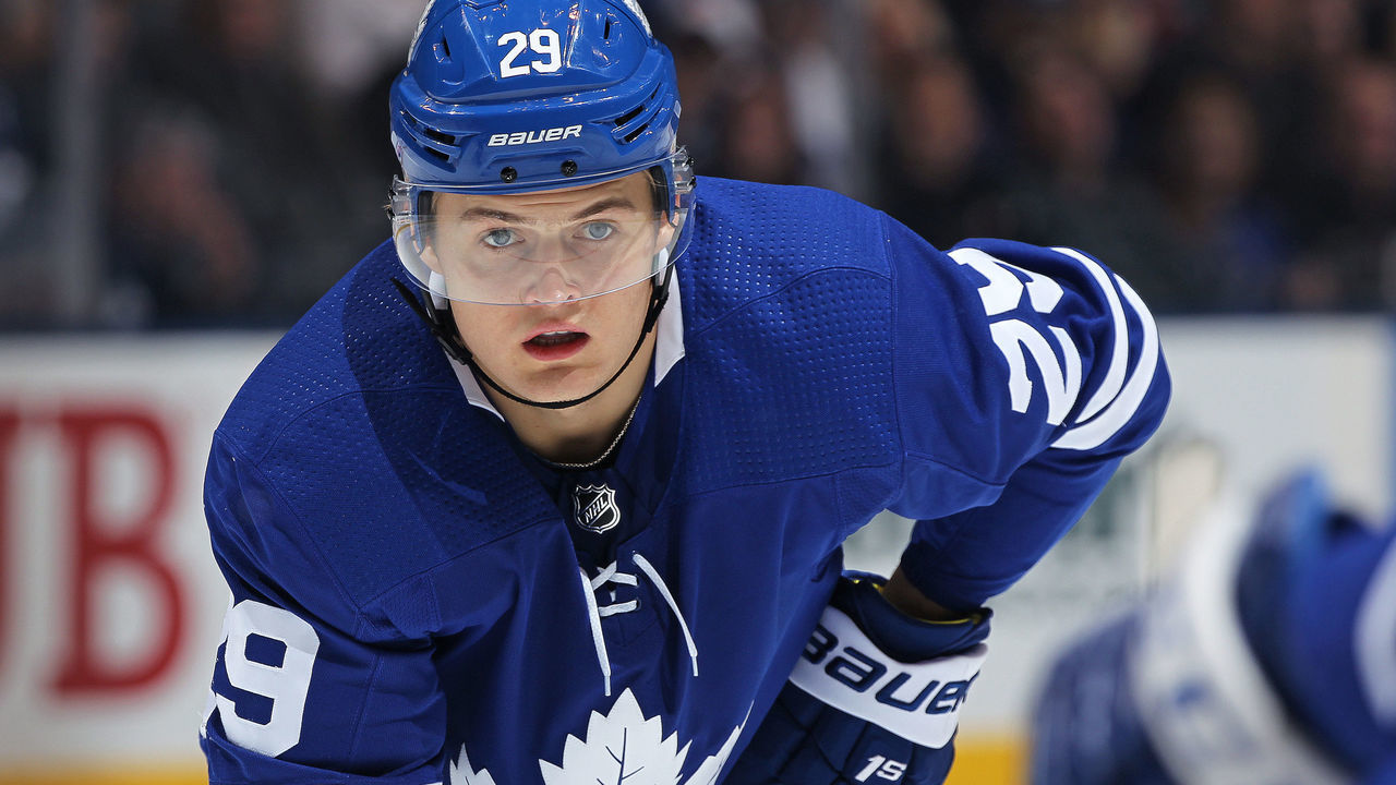TORONTO, ON - APRIL 2: William Nylander #29 of the Toronto Maple Leafs waits for a faceoff against the Buffalo Sabres during an NHL game at the Air Canada Centre on April 2, 2018 in Toronto, Ontario, Canada. The Maple Leafs defeated the Sabres 5-2. *** Local Caption *** William Nylander