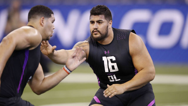 INDIANAPOLIS, IN - MARCH 02: UTEP offensive lineman Will Hernandez in action during the 2018 NFL Combine at Lucas Oil Stadium on March 2, 2018 in Indianapolis, Indiana.