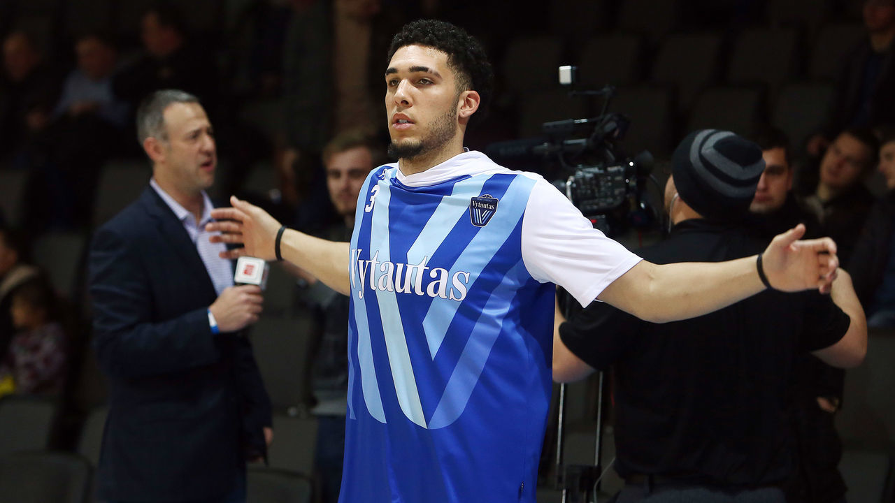 PRIENAI, LITHUANIA - JANUARY 09: LiAngelo Ball of Vytautas Prienai prior to the match between Vytautas Prienai and Zalgiris Kauno on January 9, 2018 in Prienai, Lithuania.