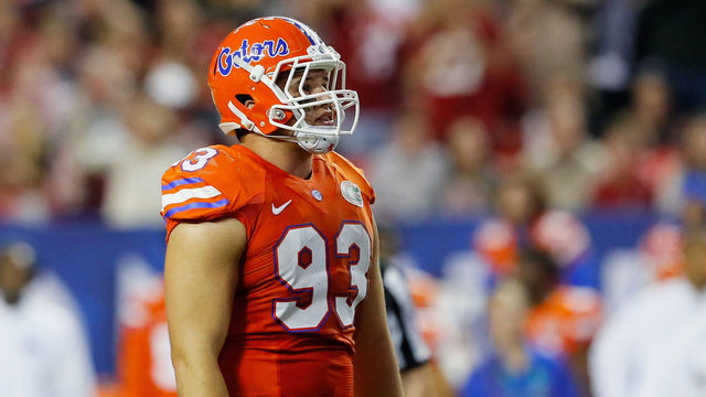 ATLANTA, GA - DECEMBER 03: Taven Bryan #93 of the Florida Gators reacts after being ejected for a personal foul against the Alabama Crimson Tide during the SEC Championship game at the Georgia Dome on December 3, 2016 in Atlanta, Georgia.