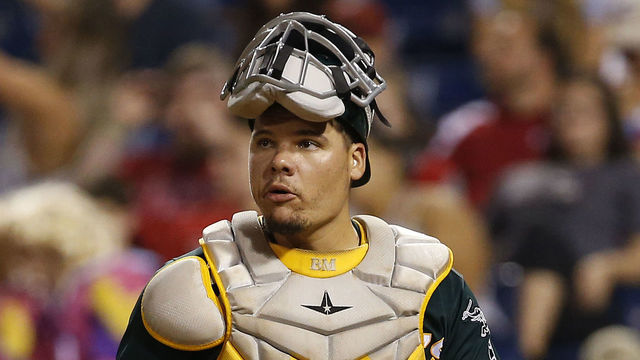 PHILADELPHIA, PA - SEPTEMBER 15: Bruce Maxwell #13 of the Oakland Athletics in action against the Philadelphia Phillies during a game at Citizens Bank Park on September 15, 2017 in Philadelphia, Pennsylvania.