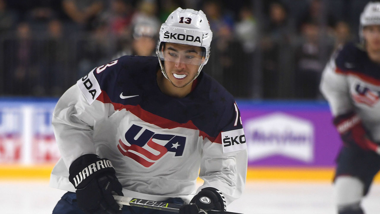 US Johnny Gaudreau vies during the IIHF Ice Hockey World Championships first round match between Slovakia and USA in Cologne, western Germany on May 14, 2017. / AFP PHOTO / PATRIK STOLLARZ