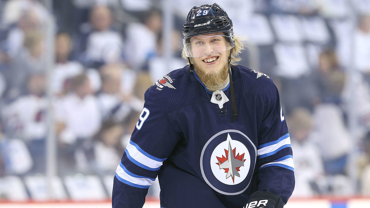 WINNIPEG, MANITOBA - APRIL 13: Patrik Laine #29 of the Winnipeg Jets warms up prior to Game Two of the Western Conference First Round during the 2018 NHL Stanley Cup Playoffs against the Minnesota Wild on April 13, 2018 at Bell MTS Place in Winnipeg, Manitoba, Canada.