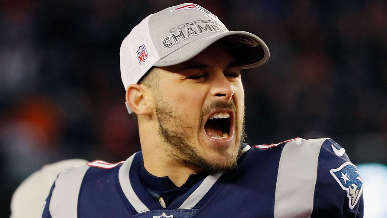FOXBOROUGH, MA - JANUARY 21: Danny Amendola #80 of the New England Patriots celebrates after the AFC Championship Game against the Jacksonville Jaguars at Gillette Stadium on January 21, 2018 in Foxborough, Massachusetts.