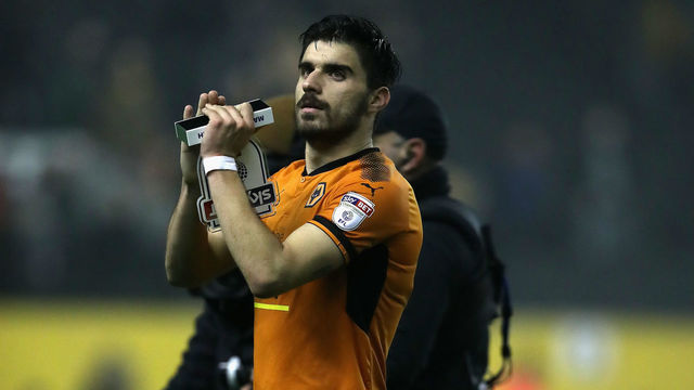WOLVERHAMPTON, ENGLAND - APRIL 11: Ruben Neves of Wolverhampton Wanderers celebrates after their victory during the Sky Bet Championship match between Wolverhampton Wanderers and Derby County at Molineux on April 11, 2018 in Wolverhampton, England.