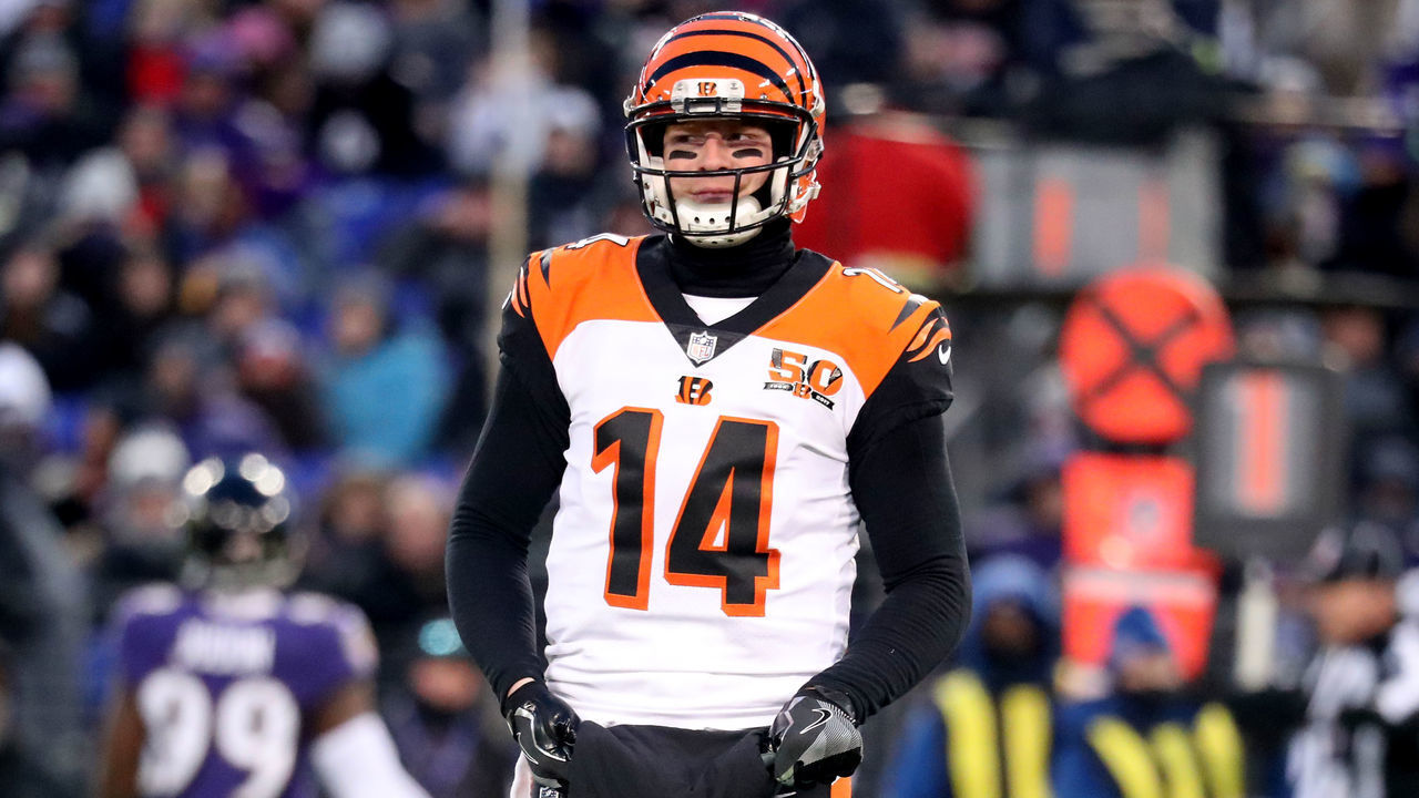 BALTIMORE, MD - DECEMBER 31: Quarterback Andy Dalton #14 of the Cincinnati Bengals looks on against the Baltimore Ravens at M&T Bank Stadium on December 31, 2017 in Baltimore, Maryland.