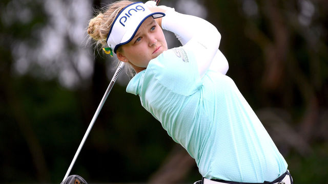 KAPOLEI, HI - APRIL 14: Brooke Henderson of Canada hits driver on the fifth tee during the fourth round of the LPGA LOTTE Championship at the Ko Olina Golf Club on April 14, 2018 in Kapolei, Hawaii.