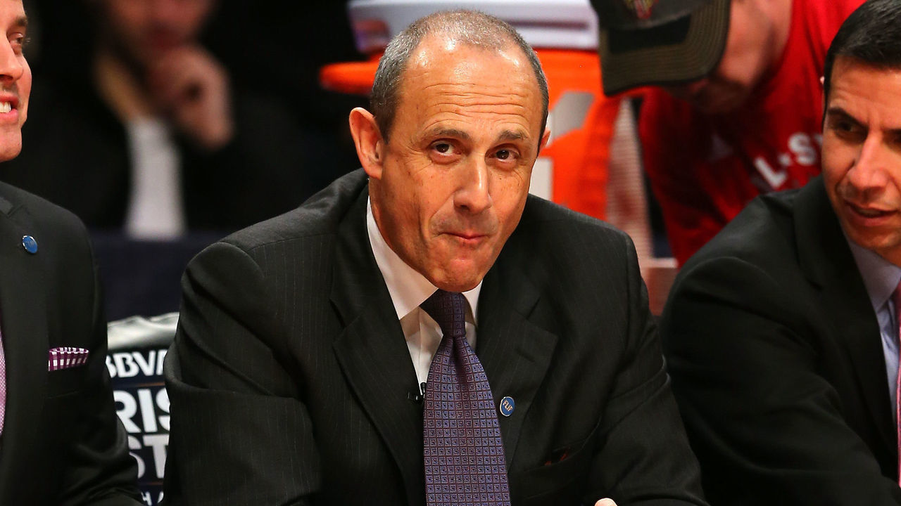 TORONTO, ON - FEBRUARY 12: World team coach Ettore Messina looks on in the first half against the United States team during the BBVA Compass Rising Stars Challenge 2016 at Air Canada Centre on February 12, 2016 in Toronto, Canada. NOTE TO USER: User expressly acknowledges and agrees that, by downloading and/or using this Photograph, user is consenting to the terms and conditions of the Getty Images License Agreement.