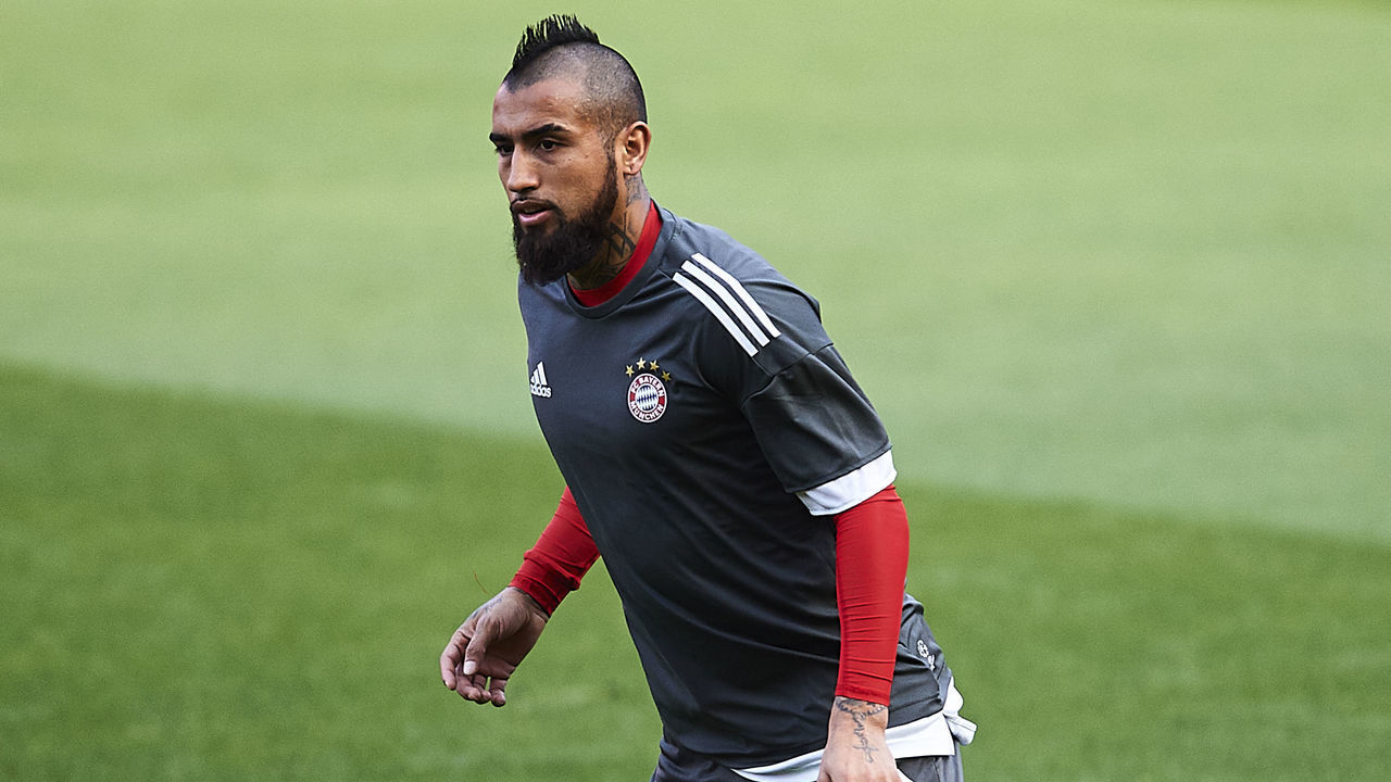 SEVILLE, SPAIN - APRIL 02: Arturo Vidal Muenchen in action during the Press Conference prior to their UEFA Champions League match against Sevilla FC at t Estadio Ramon Sanchez Pizjuan on April 2, 2018 in Seville, Spain.