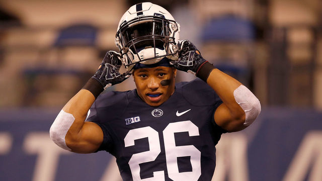 INDIANAPOLIS, IN - DECEMBER 03: Saquon Barkley #26 of the Penn State Nittany Lions warms up before the start of the Big Ten Championship against the Wisconsin Badgers at Lucas Oil Stadium on December 3, 2016 in Indianapolis, Indiana.