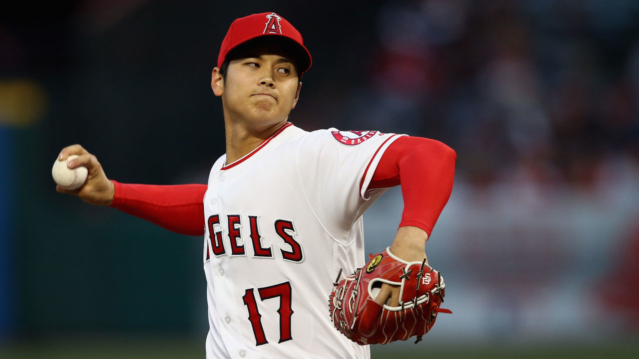 ANAHEIM, CA - APRIL 17: Shohei Ohtani #17 of the Los Angeles Angels of Anaheim pitches during the first inning of a game against the Boston Red Sox at Angel Stadium on April 17, 2018 in Anaheim, California.