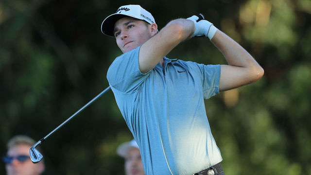 ORLANDO, FL - MARCH 15: Aaron Wise plays his shot from the 17th tee during the first round at the Arnold Palmer Invitational Presented By MasterCard at Bay Hill Club and Lodge on March 15, 2018 in Orlando, Florida.