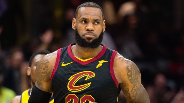 CLEVELAND, OH - APRIL 18: LeBron James runs back on defense after scoring against the Indiana Pacers during the first half of Game 2 of the first round of the Eastern Conference playoffs at Quicken Loans Arena on April 18, 2018 in Cleveland, Ohio.