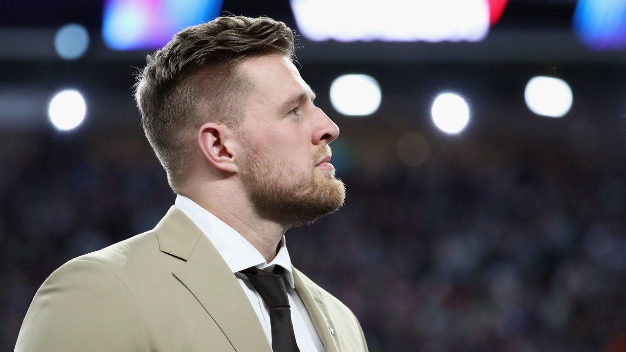 MINNEAPOLIS, MN - FEBRUARY 04: J. J. Watt of the Houston Texans looks on prior to Super Bowl LII between the New England Patriots and the Philadelphia Eagles at U.S. Bank Stadium on February 4, 2018 in Minneapolis, Minnesota.