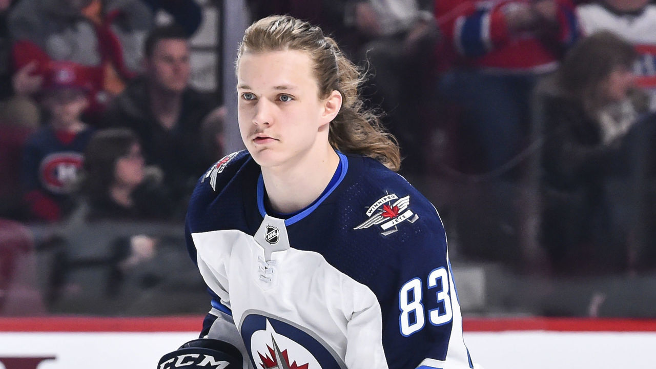 MONTREAL, QC - APRIL 03: Sami Niku #83 of the Winnipeg Jets skates during the warm-up prior to the NHL game against the Montreal Canadiens at the Bell Centre on April 3, 2018 in Montreal, Quebec, Canada. The Winnipeg Jets defeated the Montreal Canadiens 5-4 in overtime.