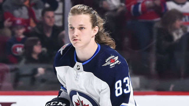 MONTREAL, QC - APRIL 03: Sami Niku #83 of the Winnipeg Jets skates during the warm-up prior to the NHL game against the Montreal Canadiens at the Bell Centre on April 3, 2018 in Montreal, Quebec, Canada. The Winnipeg Jets defeated the Montreal Canadiens 5-4 in overtime.