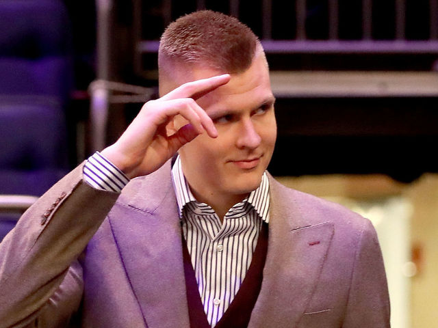 NEW YORK, NY - MARCH 13: Kristaps Porzingis #6 of the New York Knicks is welcomed back after tearing his ACL previously in the season prior to taking on the Dallas Mavericks during their game at Madison Square Garden on March 13, 2018 in New York City.