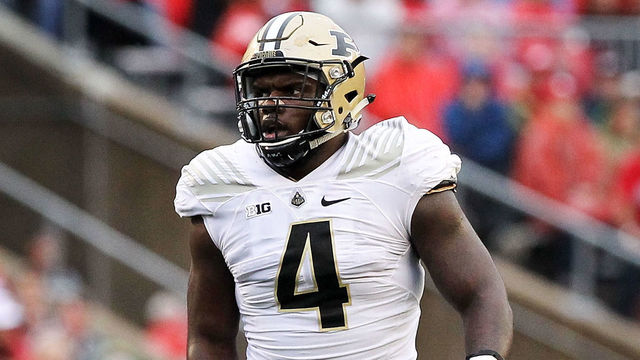 MADISON, WI - OCTOBER 14: Ja'Whaun Bentley #4 of the Purdue Boilermakers walks across the field in the second quarter against the Wisconsin Badgers at Camp Randall Stadium on October 14, 2017 in Madison, Wisconsin.