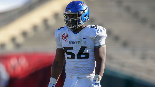 PASADENA, CA - JANUARY 20: American linebacker Genard Avery (56) from Memphis during the NFLPA Collegiate Bowl on Saturday, January 20, 2018, at the Rose Bowl in Pasadena, CA.