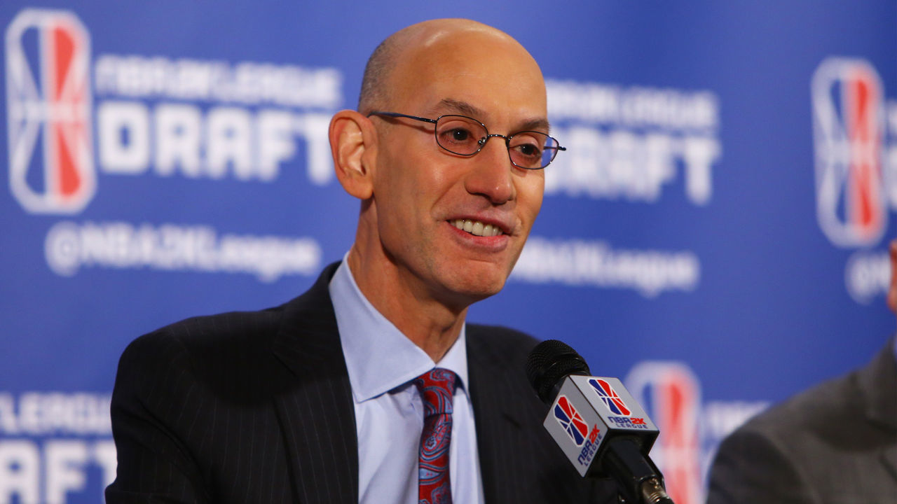 NEW YORK, NY - APRIL 04: NBA Commissioner Adam Silver speaks to the media prior to the start of the NBA 2K League Draft at Madison Square Garden on April 4, 2018 in New York City.