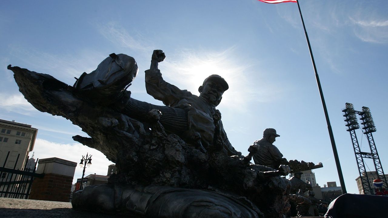 DETROIT - OCTOBER 14: A statue of Hall of Famer and former Detroit Tiger Ty Cobb is seen in Center field prior to the start of Game Four of the American League Championship Series between the Detroit Tigers and the Oakland Athletics October 14, 2006 at Comerica Park in Detroit, Michigan.