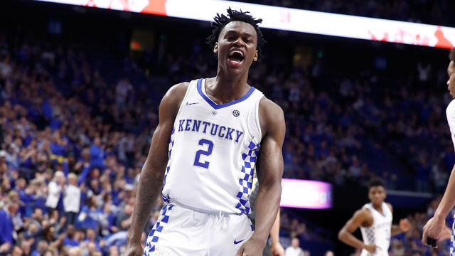 LEXINGTON, KY - FEBRUARY 24: Jarred Vanderbilt #2 of the Kentucky Wildcats celebrates against the Missouri Tigers at Rupp Arena on February 24, 2018 in Lexington, Kentucky.