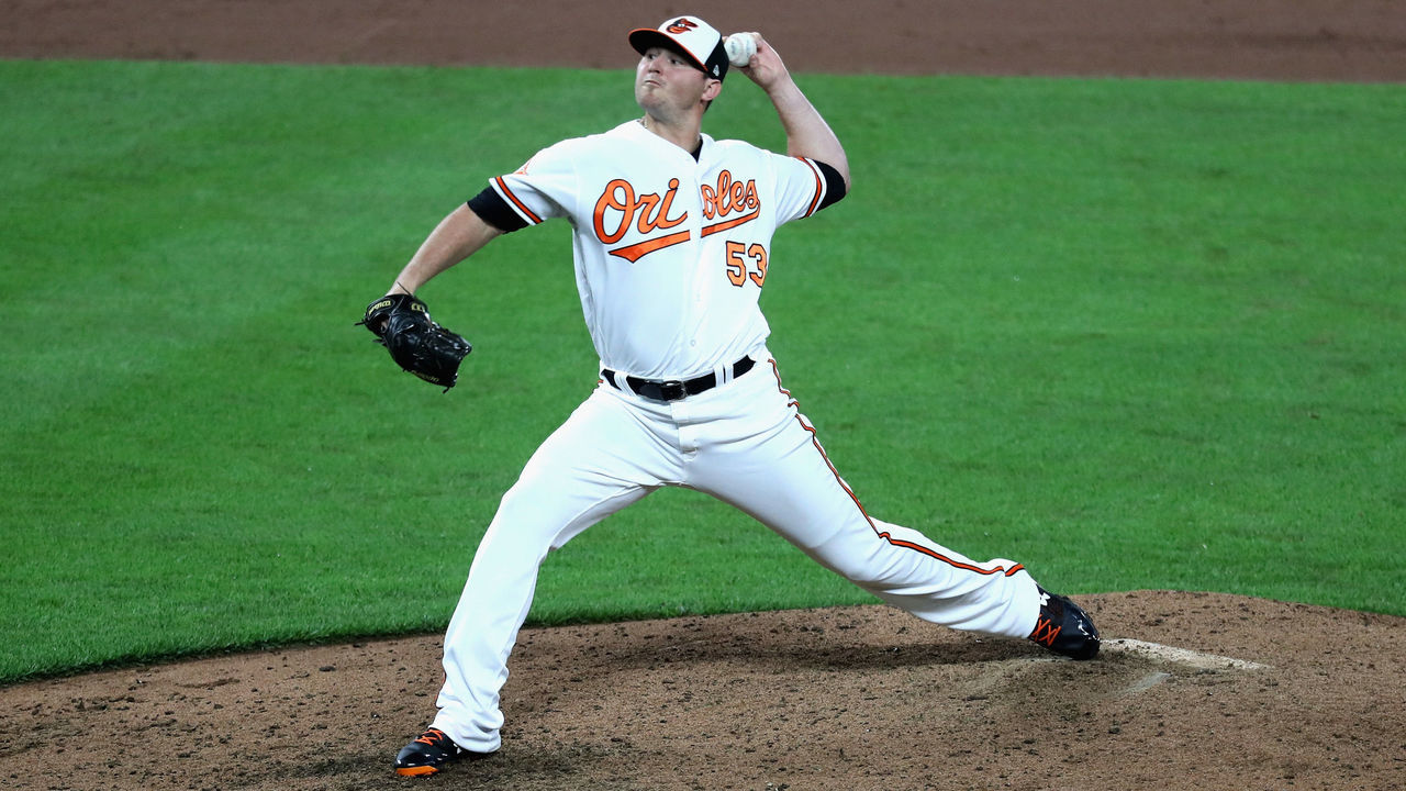 BALTIMORE, MD - SEPTEMBER 18: Zach Britton #53 of the Baltimore Orioles pitches to a Boston Red Sox batter at Oriole Park at Camden Yards on September 18, 2017 in Baltimore, Maryland.
