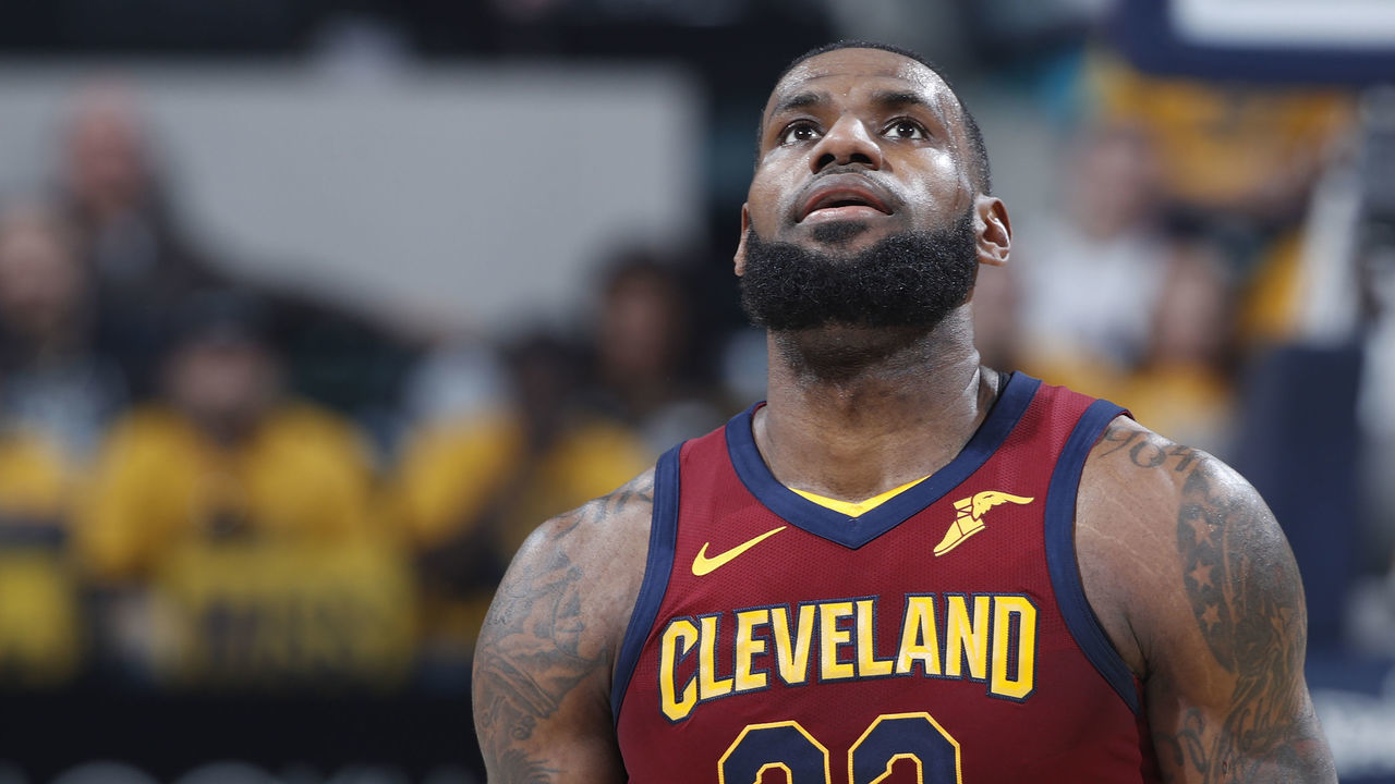 INDIANAPOLIS, IN - APRIL 20: LeBron James #23 of the Cleveland Cavaliers reacts in the second half of game three of the NBA Playoffs against the Indiana Pacers at Bankers Life Fieldhouse on April 20, 2018 in Indianapolis, Indiana. The Pacers won 92-90. NOTE TO USER: User expressly acknowledges and agrees that, by downloading and or using the photograph, User is consenting to the terms and conditions of the Getty Images License Agreement.
