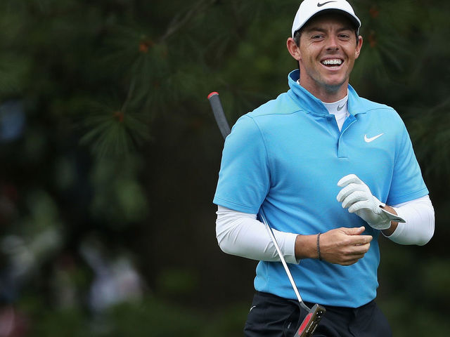 AUGUSTA, GA - APRIL 07: Rory McIlroy of Northern Ireland reacts on the fifth hole during the third round of the 2018 Masters Tournament at Augusta National Golf Club on April 7, 2018 in Augusta, Georgia.