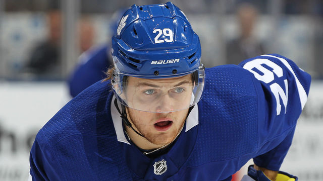TORONTO, ON - APRIL 19: William Nylander #29 of the Toronto Maple Leafs waits for a faceoff against the Boston Bruins in Game Four of the Eastern Conference First Round in the 2018 Stanley Cup play-offs at the Air Canada Centre on April 19, 2018 in Toronto, Ontario, Canada. The Bruins defeated the Maple Leafs 3-1. *** Local Caption *** William Nylander