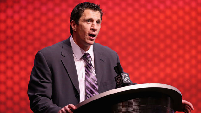 PHILADELPHIA, PA - JUNE 27: Rod Brind'Amour, Assistant Coach of the Carolina Hurricanes, talks during the first round of the 2014 NHL Draft at the Wells Fargo Center on June 27, 2014 in Philadelphia, Pennsylvania.