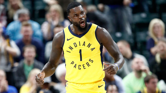INDIANAPOLIS, IN - JANUARY 10: Lance Stephenson #1 of the Indiana Pacers celebrates against the Miami Heat during the game at Bankers Life Fieldhouse on January 10, 2018 in Indianapolis, Indiana.