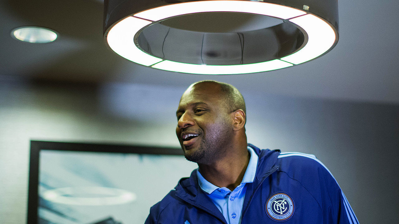 New York City FC head coach Patrick Vieira speaks at an interview with AFP during the club's annual media day on March 9, 2017, in New York. / AFP PHOTO / EDUARDO MUNOZ ALVAREZ