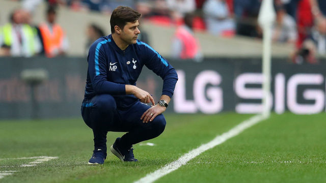 LONDON, ENGLAND - APRIL 21: Mauricio Pochettino manager / head coach of Tottenham Hotspur during The Emirates FA Cup Semi Final between Manchester United and Tottenham Hotspur at Wembley Stadium on April 21, 2018 in London, England.