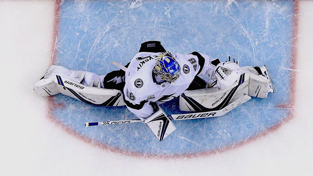 NEWARK, NJ - APRIL 16: Andrei Vasilevskiy #88 of the Tampa Bay Lightning defends his net in Game Three of the Eastern Conference First Round against the New Jersy Devils during the 2018 NHL Stanley Cup Playoffs at Prudential Center on April 16, 2018 in Newark, New Jersey.