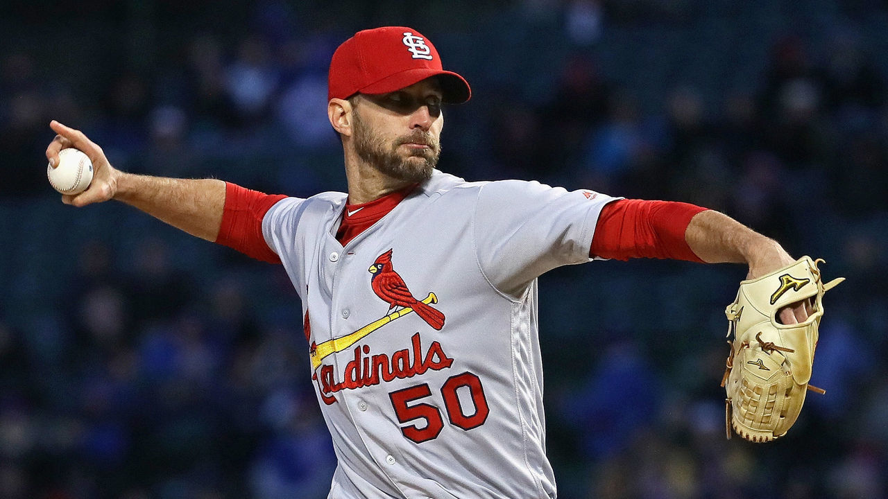 CHICAGO, IL - APRIL 17: Starting pitch Adam Wainwright #50 of the St. Louis Cardinals delivers the ball against the Chicago Cubs at Wrigley Field on April 17, 2018 in Chicago, Illinois. The Cardinals defeated the Cubs 5-3.