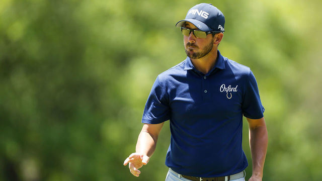 SAN ANTONIO, TX - APRIL 22: Andrew Landry reacts after a putt on the fifth green during the final round of the Valero Texas Open at TPC San Antonio AT&T Oaks Course on April 22, 2018 in San Antonio, Texas.