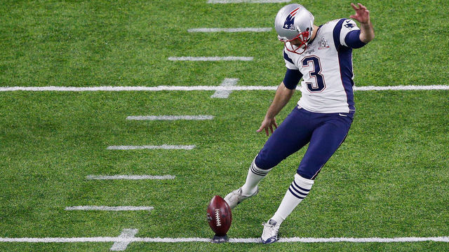 HOUSTON, TX - FEBRUARY 05: Stephen Gostkowski #3 of the New England Patriots kicks the ball against the Atlanta Falcons during Super Bowl 51 at NRG Stadium on February 5, 2017 in Houston, Texas.