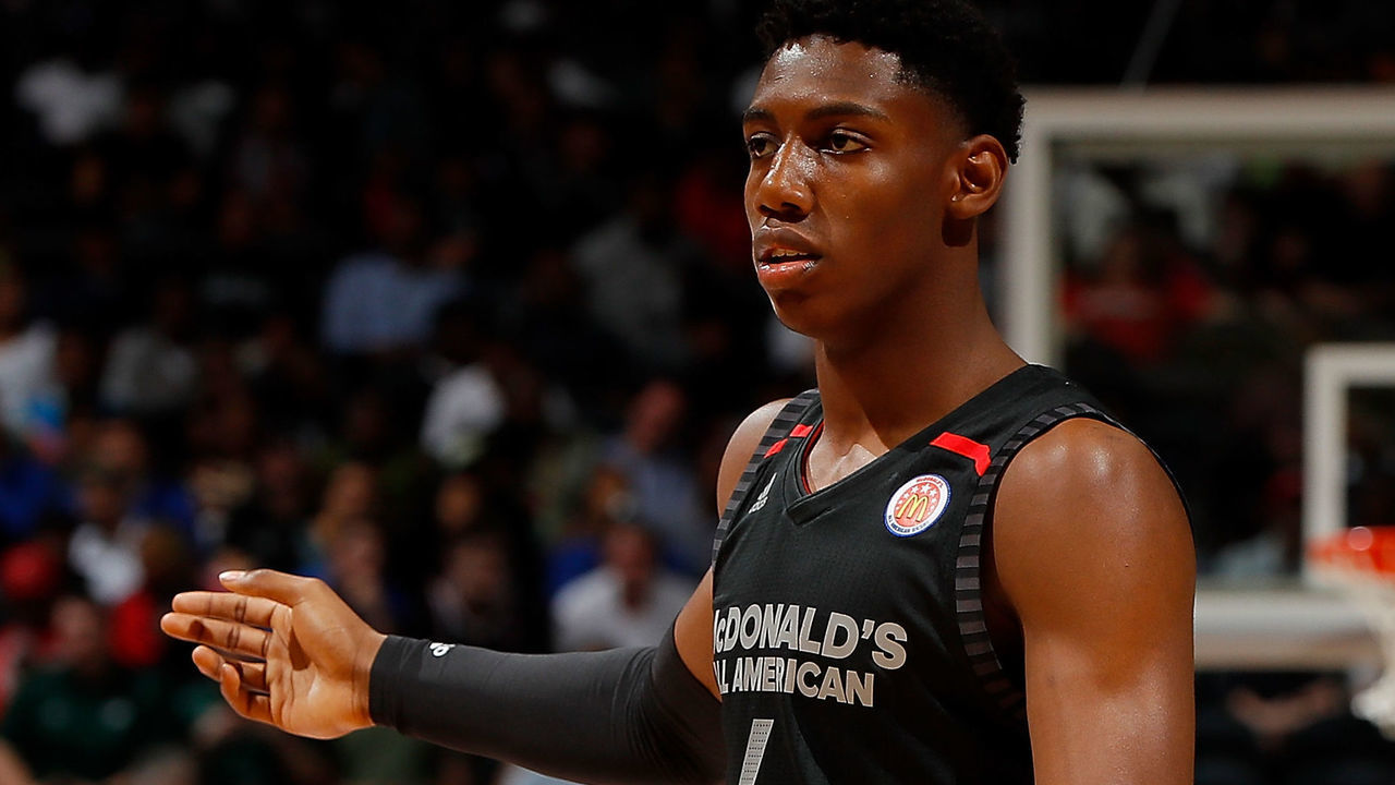 ATLANTA, GA - MARCH 28: RJ Barrett #6 of Montverde Academy reacts during the 2018 McDonald's All American Game at Philips Arena on March 28, 2018 in Atlanta, Georgia.