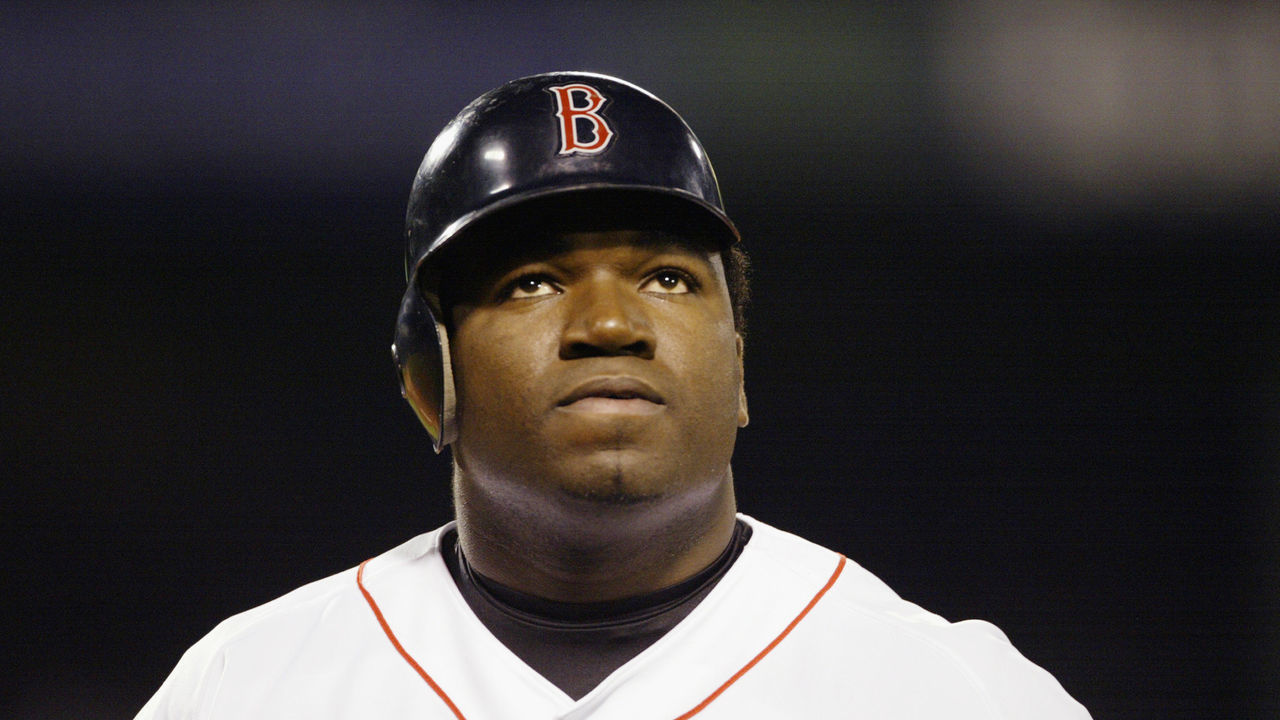 BOSTON - OCTOBER 13: Designated hitter David Ortiz #34 of the Boston Red Sox looks up during game four of the American League Championship Series against the New York Yankees on October 13, 2003 at Fenway Park in Boston, Massachusettes. The Red Sox won 3-2.