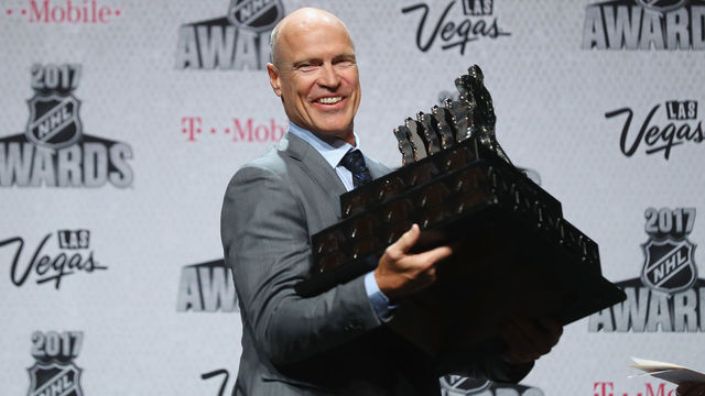 LAS VEGAS, NV - JUNE 20: Mark Messier holds the Mark Messier Leadership Award during the 2017 NHL Humanitarian Awards at Encore Las Vegas on June 20, 2017 in Las Vegas, Nevada.