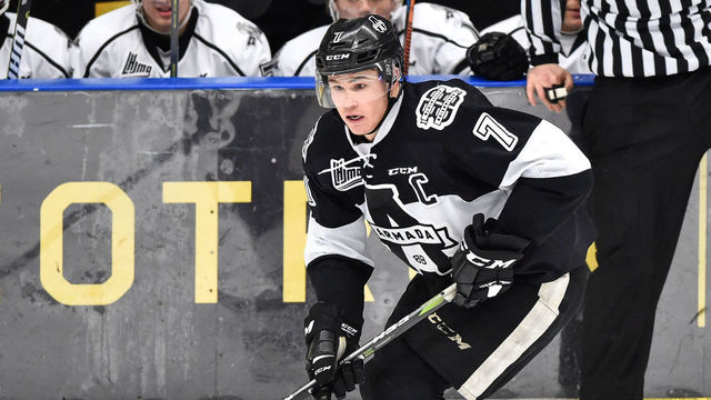 BOISBRIAND, QC - NOVEMBER 04: Alexandre Alain #7 of the Blainville-Boisbriand Armada skates the puck against the Gatineau Olympiques during the QMJHL game at Centre d'Excellence Sports Rousseau on November 4, 2017 in Boisbriand, Quebec, Canada. The Gatineau Olympiques defeated the Blainville-Boisbriand Armada 3-2 in overtime.