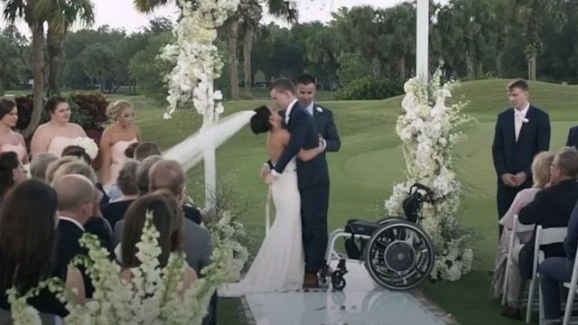Ex-college football player paralyzed during game walks bride down aisle