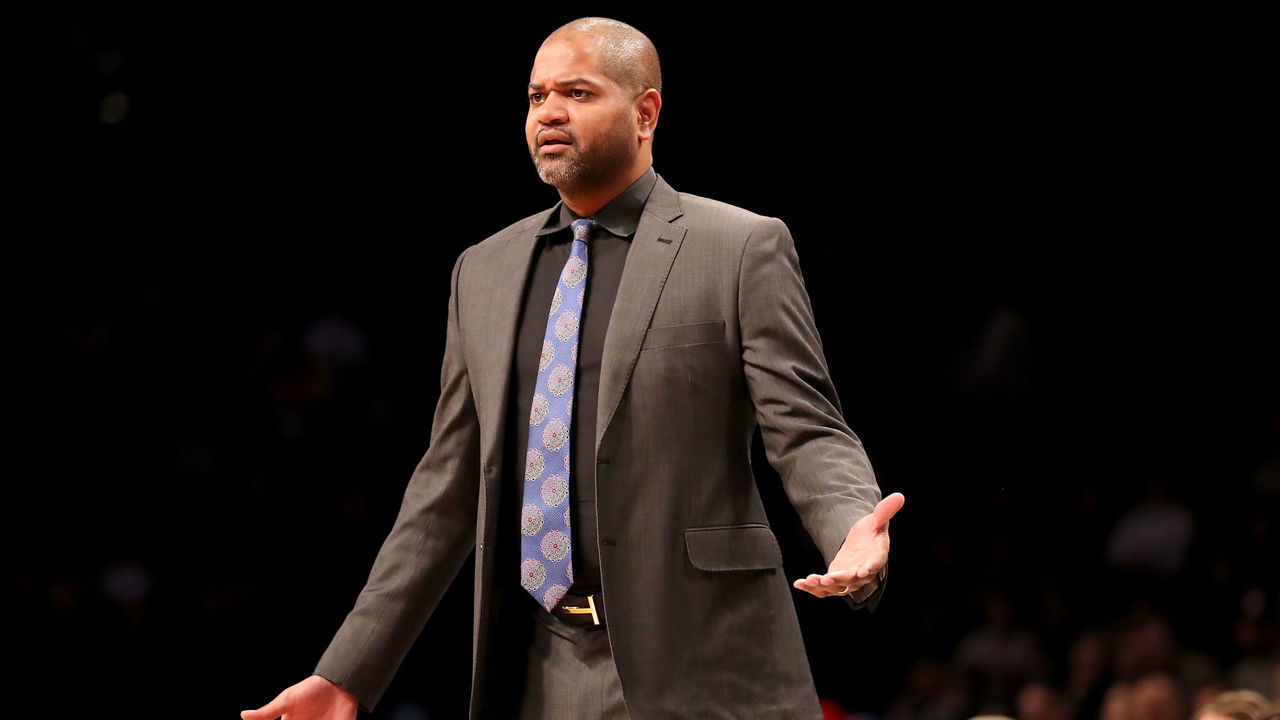 NEW YORK, NY - MARCH 19: Interim head coach J.B. Bickerstaff of the Memphis Grizzlies reacts in the second quarter against the Brooklyn Nets during their game at Barclays Center on March 19, 2018 in the Brooklyn borough of New York City.
