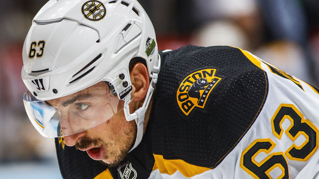 TORONTO, ON - APRIL 16: Brad Marchand #63 of the Boston Bruins looks on in a break against the Toronto Maple Leafs in Game Three of the Eastern Conference First Round during the 2018 NHL Stanley Cup Playoffs at the Air Canada Centre on April 16, 2018 in Toronto, Ontario, Canada.