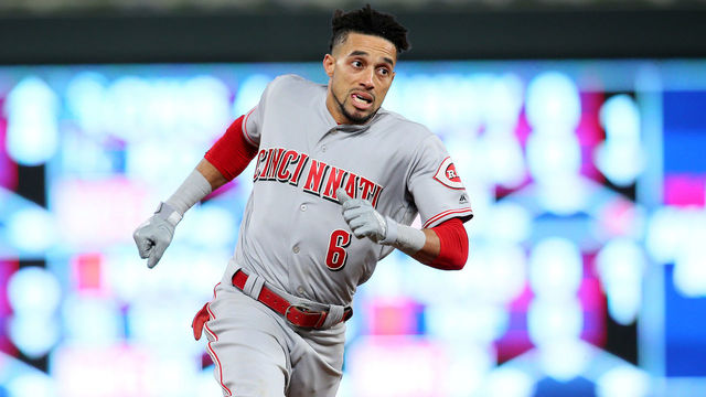 MINNEAPOLIS, MN - APRIL 27: Billy Hamilton #6 of the Cincinnati Reds rounds third base against the Minnesota Twins in the fifth inning at Target Field on April 27, 2018 in Minneapolis, Minnesota.