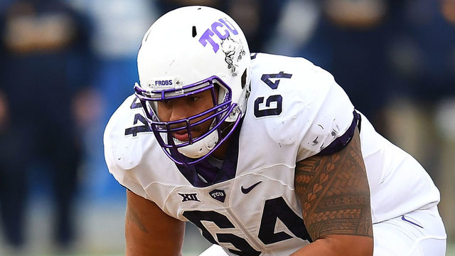 MORGANTOWN, WV - OCTOBER 22: Matt Pryor #64 of the TCU Horned Frogs in action during the game against the West Virginia Mountaineers at Mountaineer Field on October 22, 2016 in Morgantown, West Virginia.